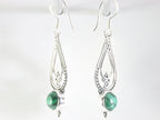 Lange opengewerkte zilveren oorbellen met malachiet afbeelding 2