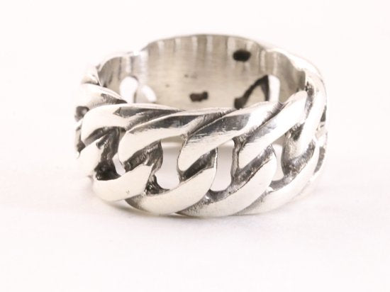 Zware zilveren ring met gourmet schakels afbeelding 1