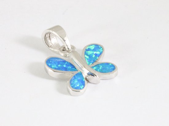 Fijne zilveren vlinder hanger met Australische opaal aan ketting afbeelding 2