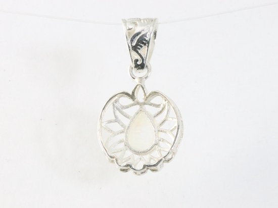 Fijne opengewerkte zilveren hanger met regenboog maansteen afbeelding 3