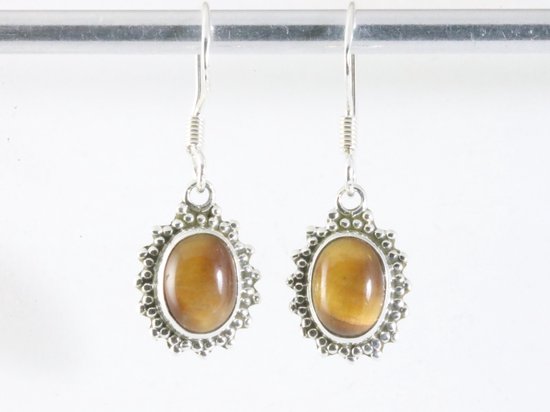 Fijne bewerkte zilveren oorbellen met tijgeroog afbeelding 4