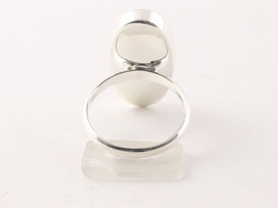 Langwerpige hoogglans zilveren ring met blauwe agaat afbeelding 3