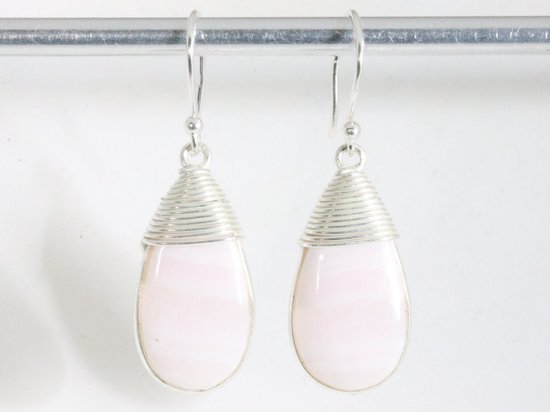 Zilveren oorbellen met roze lace agaat afbeelding 4