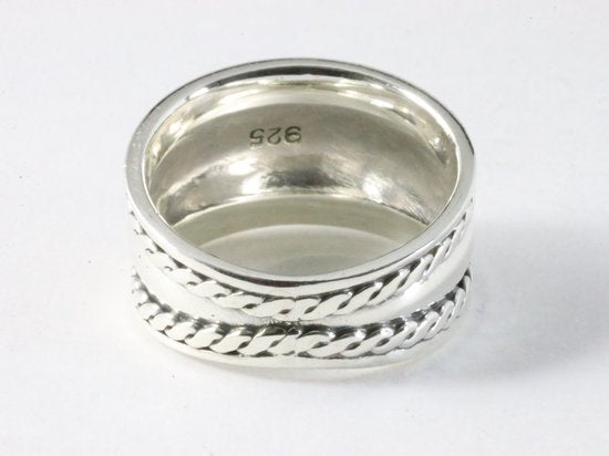 Brede hoogglans zilveren ring met kabelpatronen afbeelding 3
