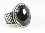 Zware bewerkte zilveren ring met onyx afbeelding 1