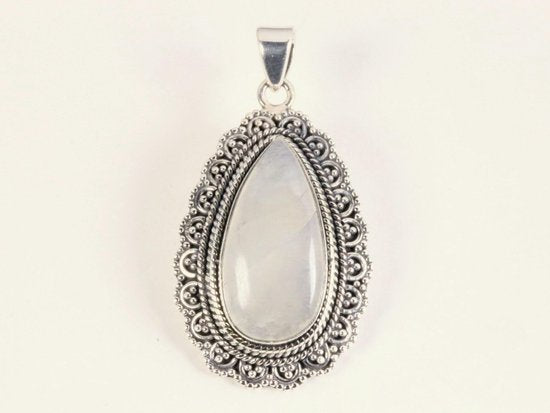 Bewerkte zilveren hanger met regenboog maansteen afbeelding 1