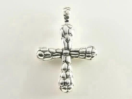 Grote bewerkte zilveren elektroform kruishanger afbeelding 1