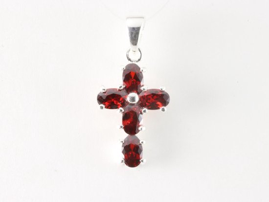 Fijne zilveren kruishanger met granaat afbeelding 4