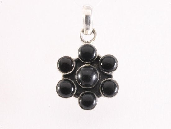 Bloemvormige zilveren hanger met onyx afbeelding 3