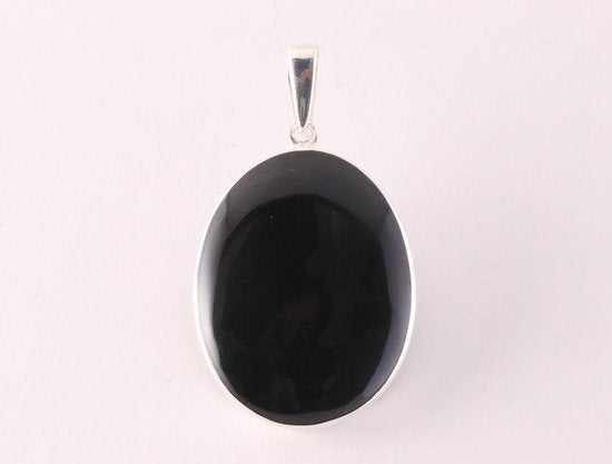 Ovale zilveren hanger met levensboom op onyx afbeelding 3