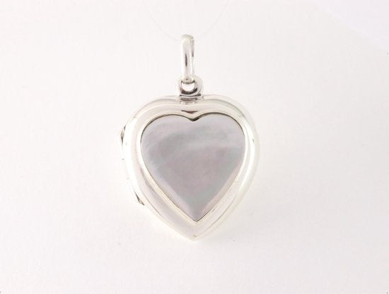 Fijn hartvormig zilveren medaillon met parelmoer afbeelding 3