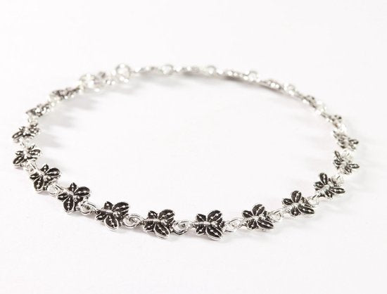 Fijne zilveren enkelband met vlinders afbeelding 2