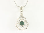 Fijne opengewerkte zilveren hanger met malachiet aan ketting afbeelding 3