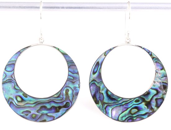 Grote ronde zilveren oorbellen met abalone schelp afbeelding 1