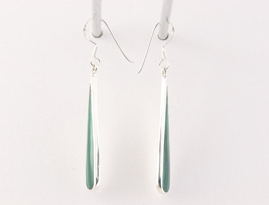 Lange druppelvormige zilveren oorbellen met malachiet afbeelding 2