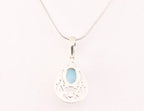 Fijne opengewerkte zilveren hanger met larimar aan ketting afbeelding 3