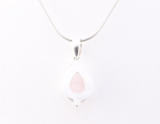 Bewerkte zilveren hanger met rozenkwarts aan ketting afbeelding 2
