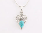 Fijne opengewerkte zilveren hanger met turkoois aan ketting afbeelding 5
