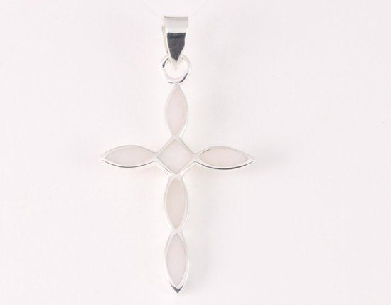 Zilveren kruishanger met parelmoer afbeelding 1