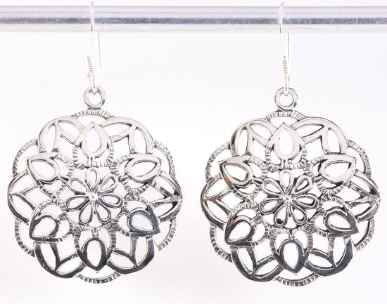 Traditionele zilveren lotus bloem oorbellen afbeelding 1