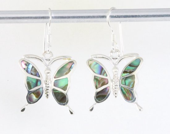 Zilveren vlinder oorbellen met abalone schelp afbeelding 1