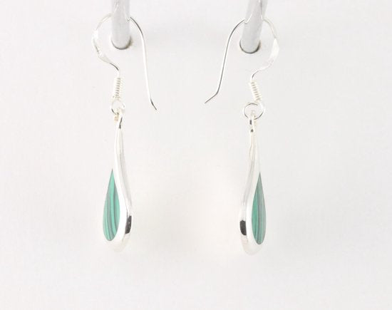 Druppelvormige zilveren oorbellen met malachiet afbeelding 2
