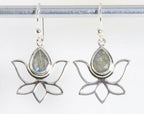 Opengewerkte zilveren lotus oorbellen met labradoriet afbeelding 1