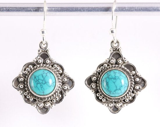Bewerkte zilveren oorbellen met turkoois afbeelding 1