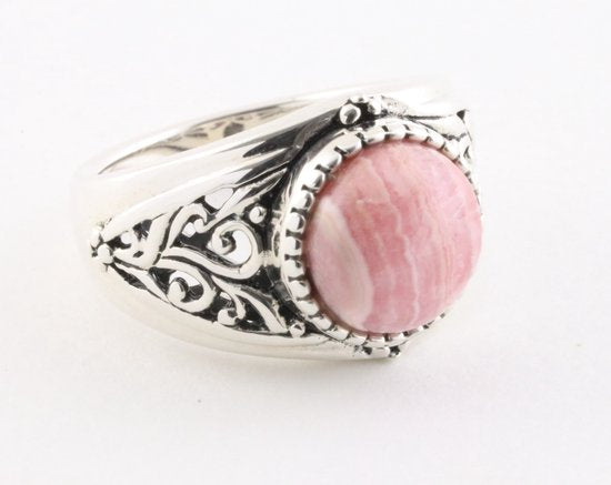 Bewerkte zilveren ring met rhodochrosiet afbeelding 1