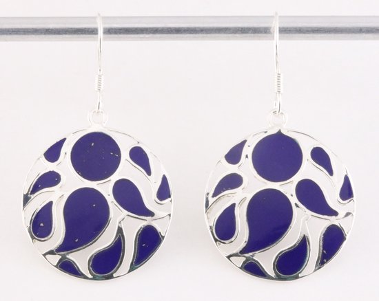 Ronde opengewerkte zilveren oorbellen met lapis lazuli afbeelding 1
