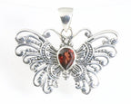 Zilveren vlinder hanger met granaat afbeelding 1