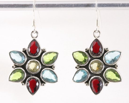 Zilveren oorbellen met multi color edelstenen afbeelding 1