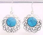 Grote opengewerkte zilveren oorbellen met blauwe turkoois afbeelding 1