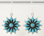 Bloemvormige zilveren oorbellen met blauwe turkoois afbeelding 1