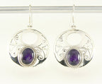Ronde opengewerkte zilveren oorbellen met amethist afbeelding 1