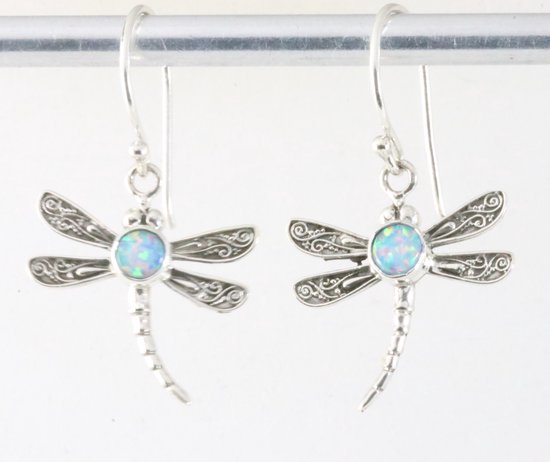 Fijne zilveren libelle oorbellen met Australische opaal afbeelding 1