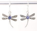 Fijne zilveren libelle oorbellen met blauwe saffier afbeelding 1