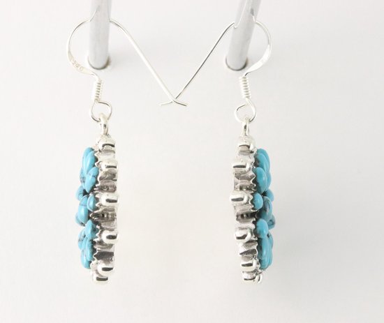 Bloemvormige zilveren oorbellen met blauwe turkoois afbeelding 2