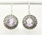 Bewerkte ronde zilveren oorbellen met roze amethist afbeelding 1