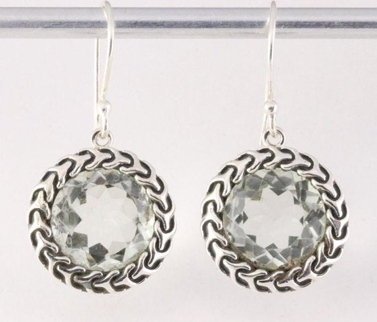 Bewerkte ronde zilveren oorbellen met groene amethist afbeelding 1