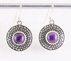 Ronde bewerkte zilveren oorbellen met amethist afbeelding 1