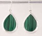 Grote druppelvormige zilveren oorbellen met malachiet afbeelding 1