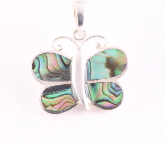 Zilveren vlinder hanger met abalone schelp afbeelding 1