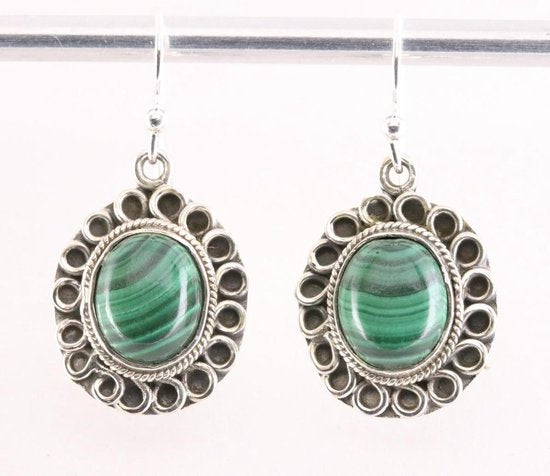 Bewerkte zilveren oorbellen met malachiet afbeelding 1