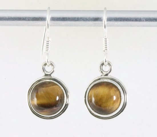 Fijne ronde zilveren oorbellen met tijgeroog afbeelding 1