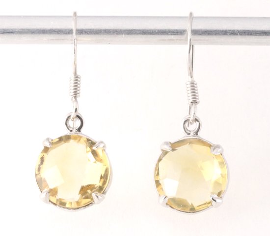 Fijne ronde zilveren oorbellen met citrien afbeelding 1