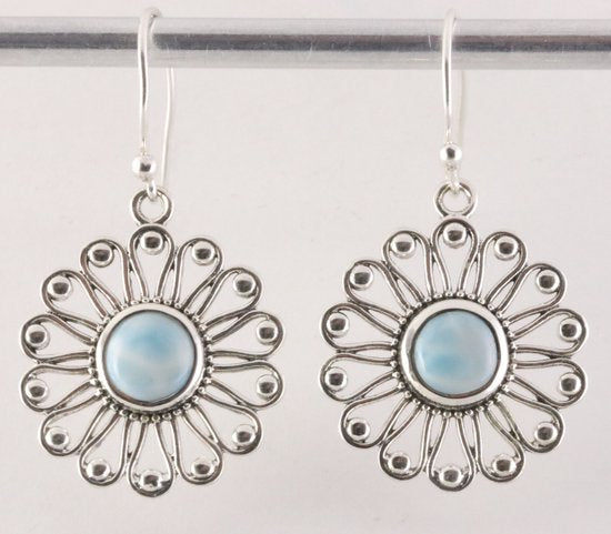Grote opengewerkte zilveren oorbellen met larimar afbeelding 4
