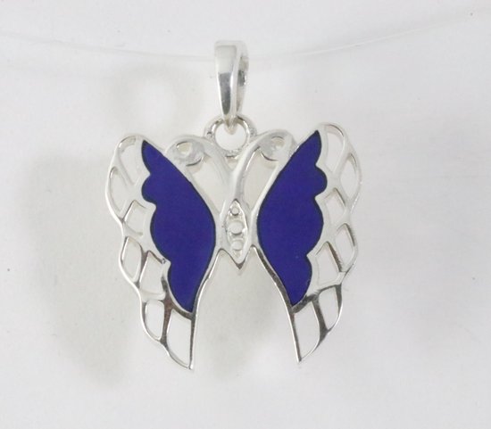 Fijne zilveren vlinder hanger met lapis lazuli afbeelding 1