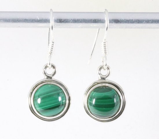 Fijne ronde zilveren oorbellen met malachiet afbeelding 1