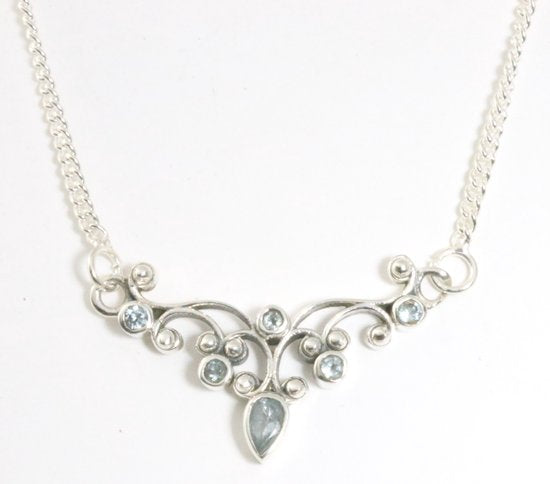 Fijne zilveren ketting met blauwe topaas afbeelding 1